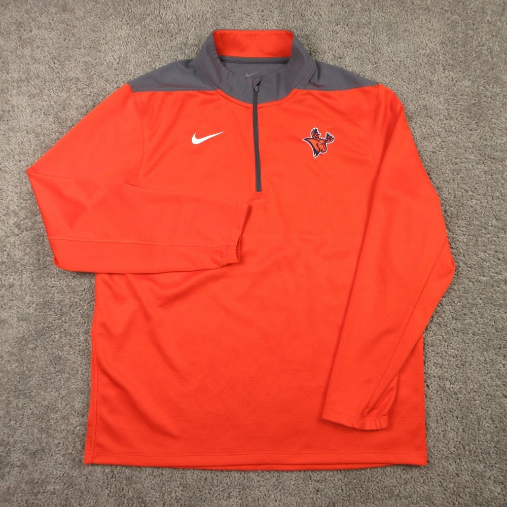 Utica Pioneers Sweater Mens Large Orange Nike Performance 1/4 Zip Pullover Logo